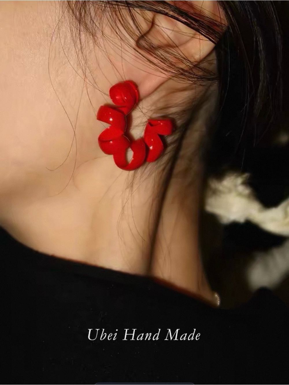 Red Sculptural Hoop Earrings